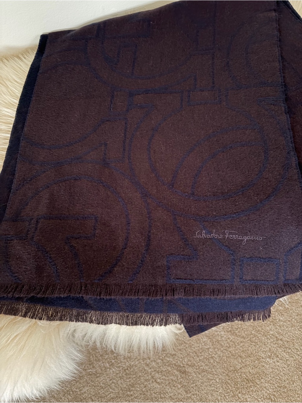 Salvatore Ferragamo Dark Brown & Navy Scarf